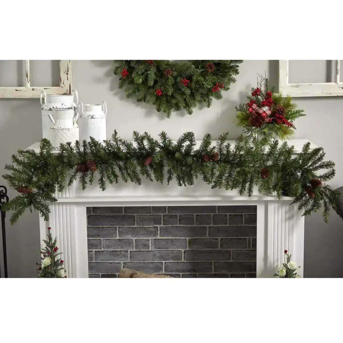 6’ Mixed Alaskan Pines and Pinecones Artificial Christmas Garland 50 Warm White LED Lights - Nearly Natural