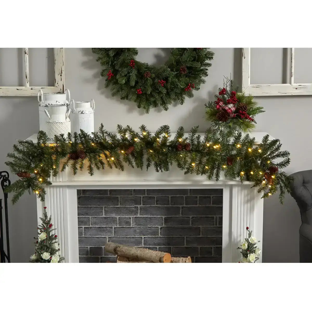 6’ Mixed Alaskan Pines and Pinecones Artificial Christmas Garland 50 Warm White LED Lights - Nearly Natural