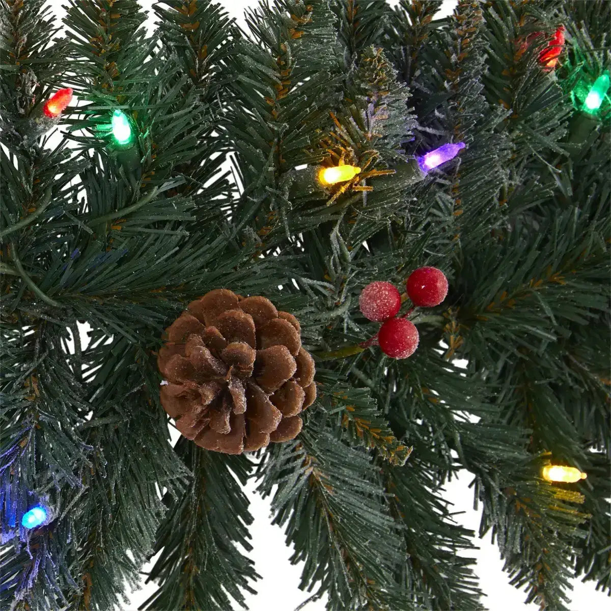 6’ Snow Dusted Artificial Christmas Garland with 50 Multicolored LED Lights Berries and Pinecones - Nearly Natural