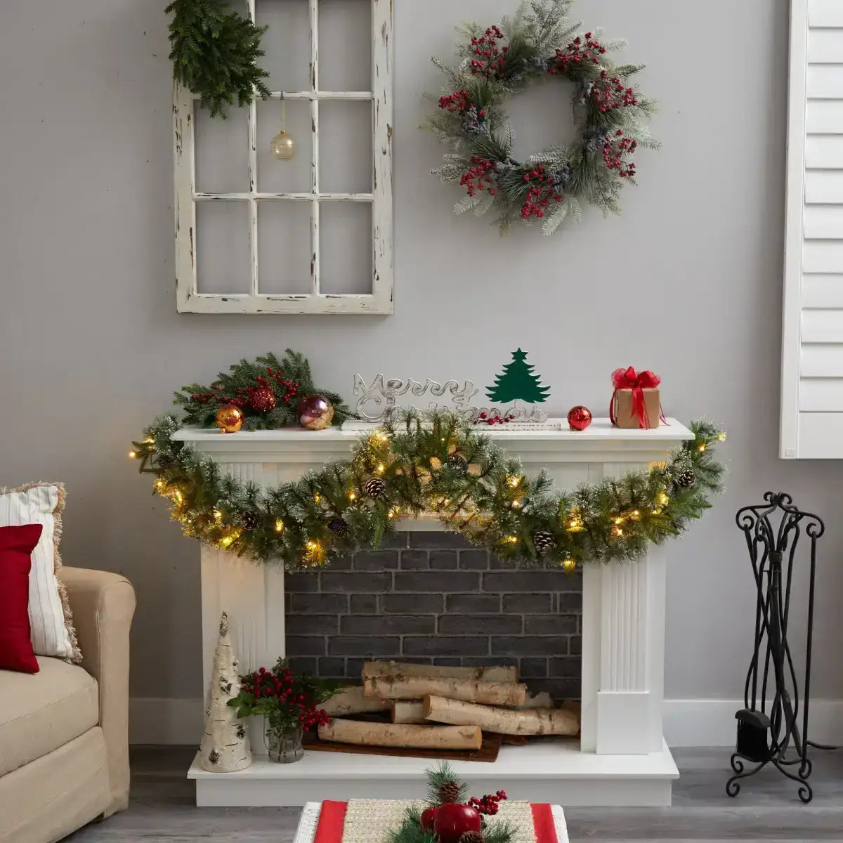 6’ Snow Tipped Christmas Artificial Garland with 35 Clear LED Lights and Pine Cones - Nearly Natural