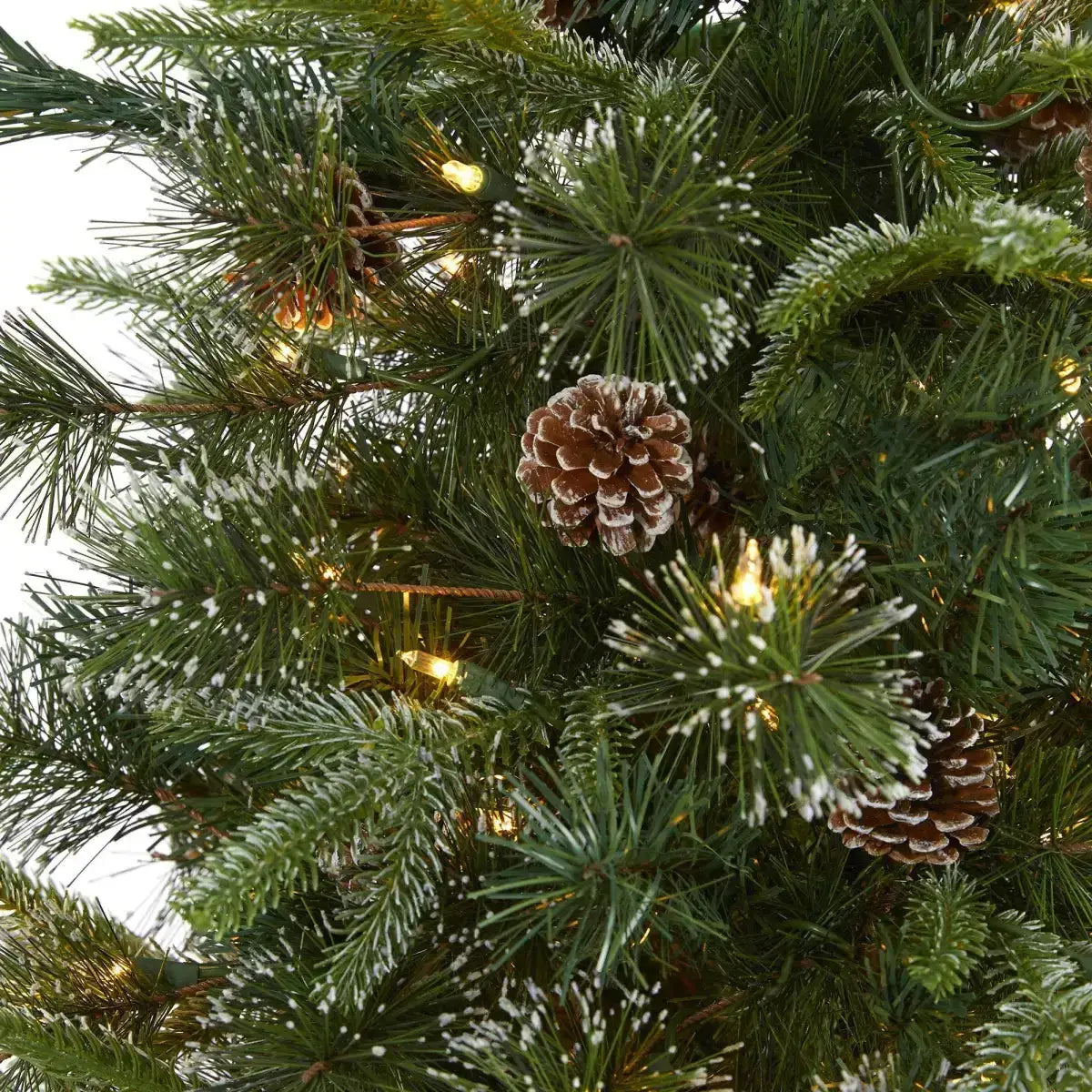 6’ Snowed Tipped Clermont Mixed Pine Artificial Christmas Tree with 250 Clear LED Lights Pine Cones and 1242 Bendable