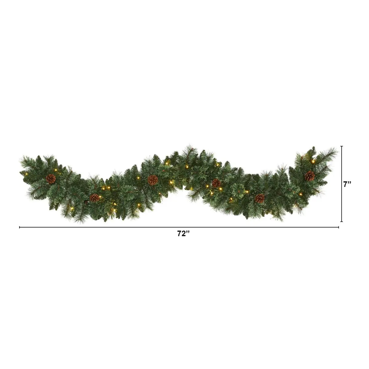 6’ White Mountain Pine Artificial Garland with 35 White Warm LED Lights and Pinecones - Nearly Natural
