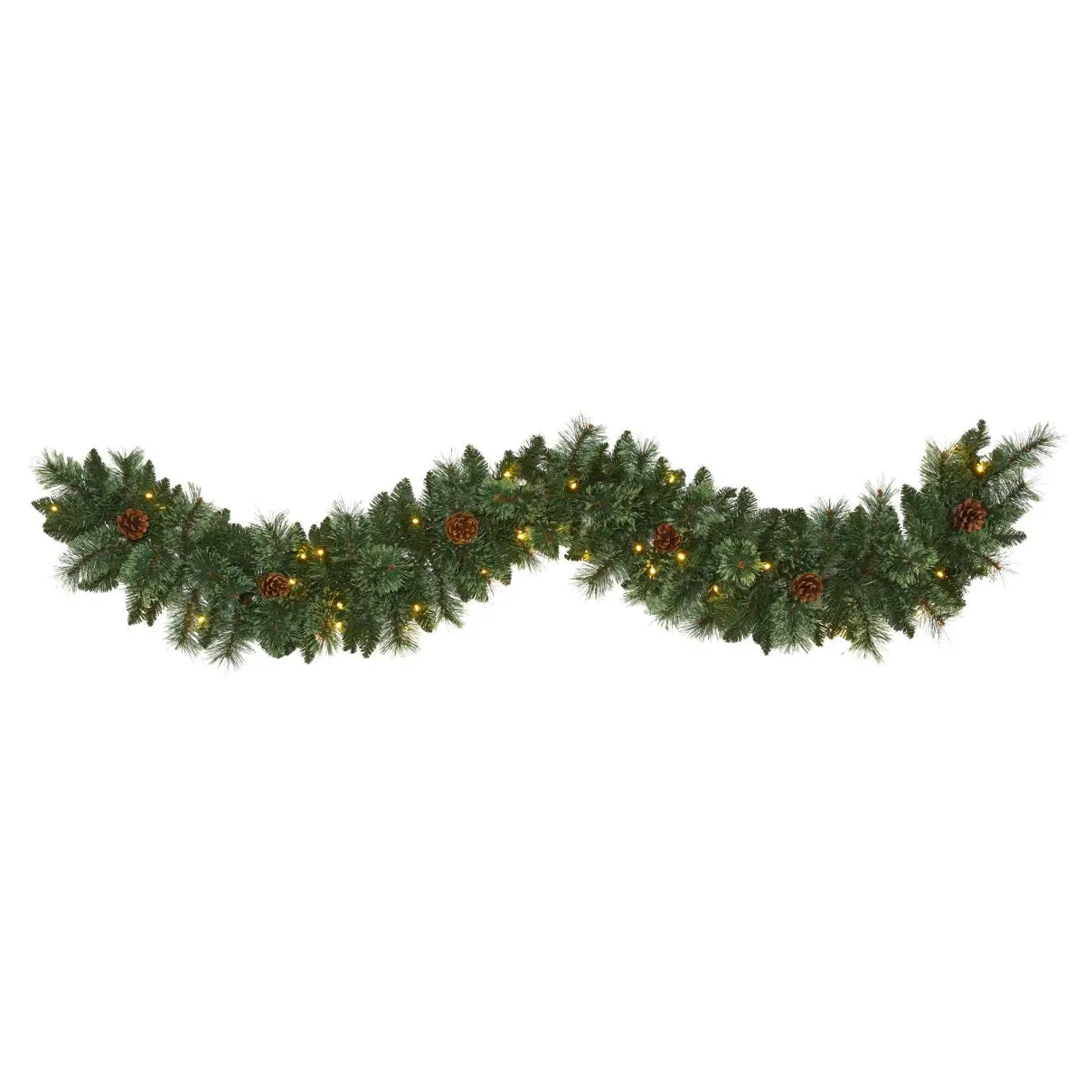 6’ White Mountain Pine Artificial Garland with 35 White Warm LED Lights and Pinecones - Nearly Natural