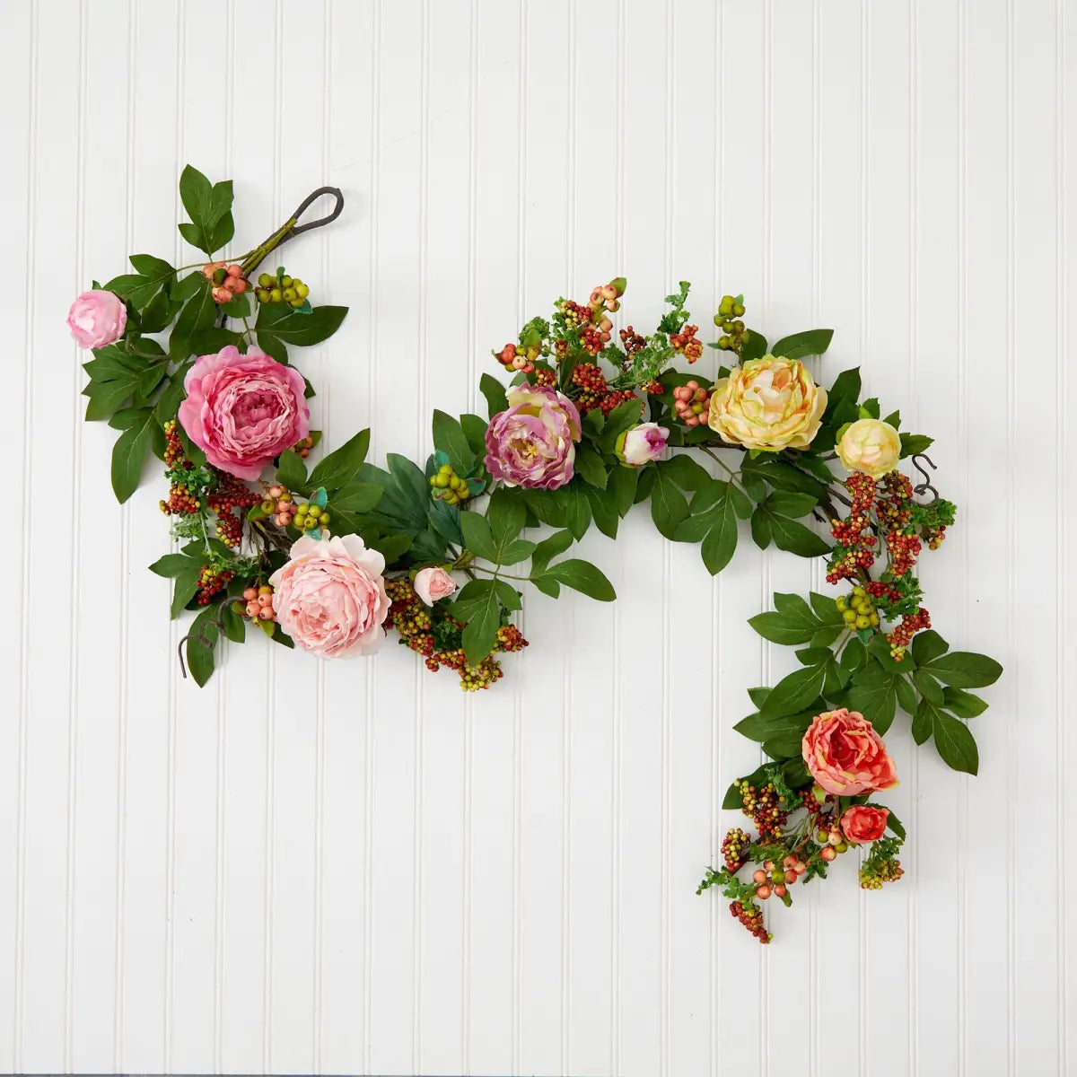60’’ Mixed Peony & Berry Garland - Nearly Natural
