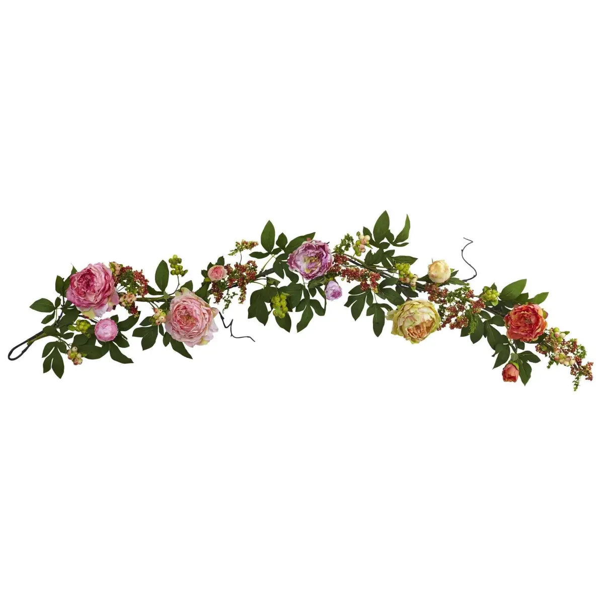 60’’ Mixed Peony & Berry Garland - Nearly Natural