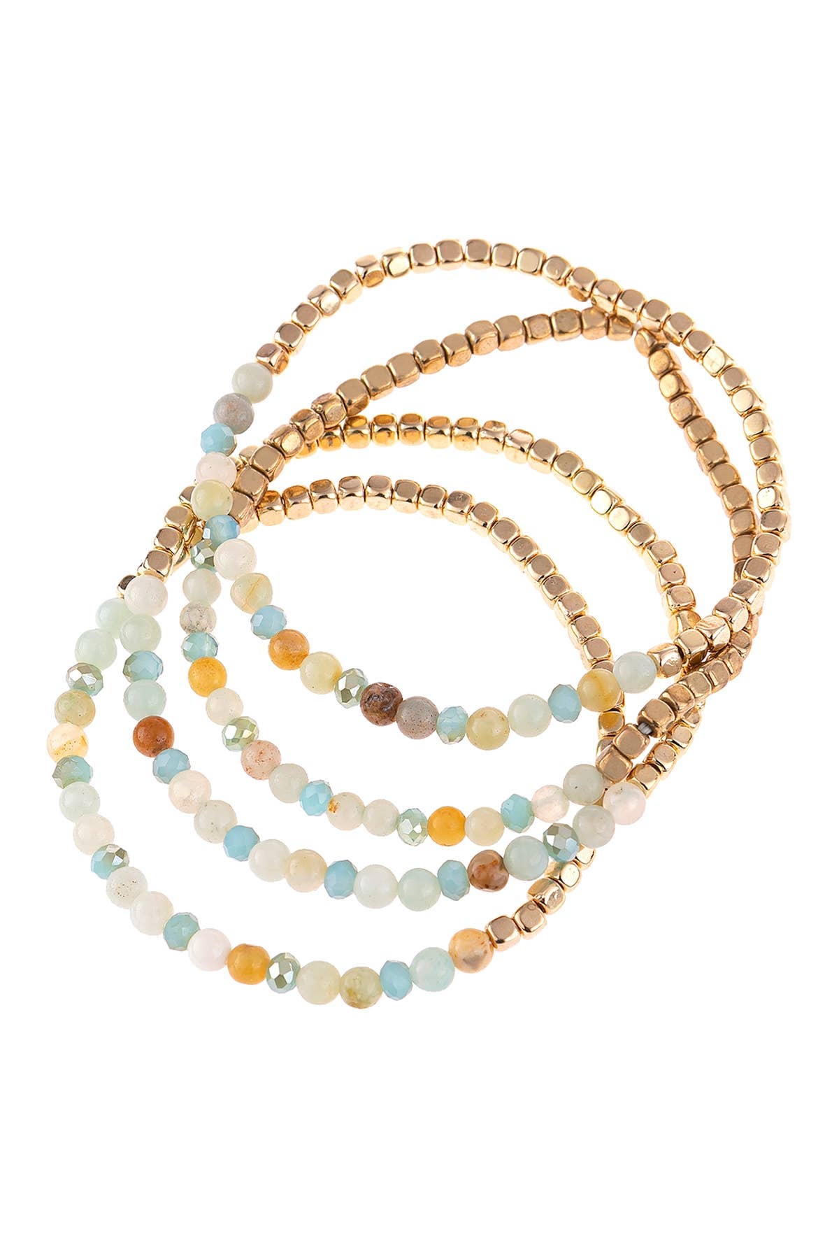 Stretch Bead Bracelets - Brass Stone - Set of 4