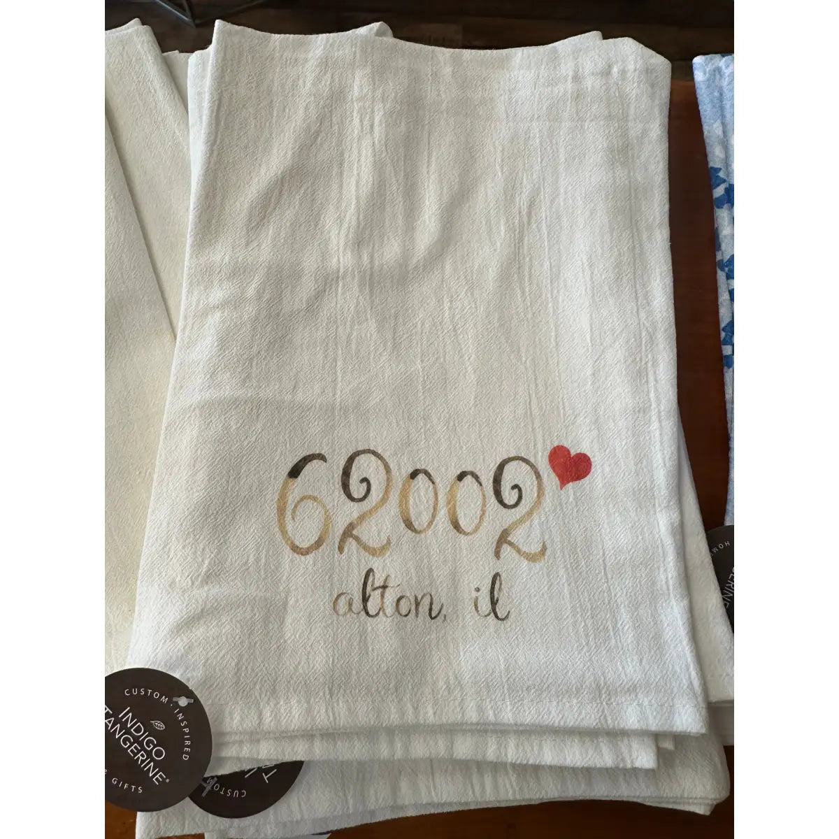 62002 Zip Code Tea Towel - Alton Illinois - Indigo Tangerine