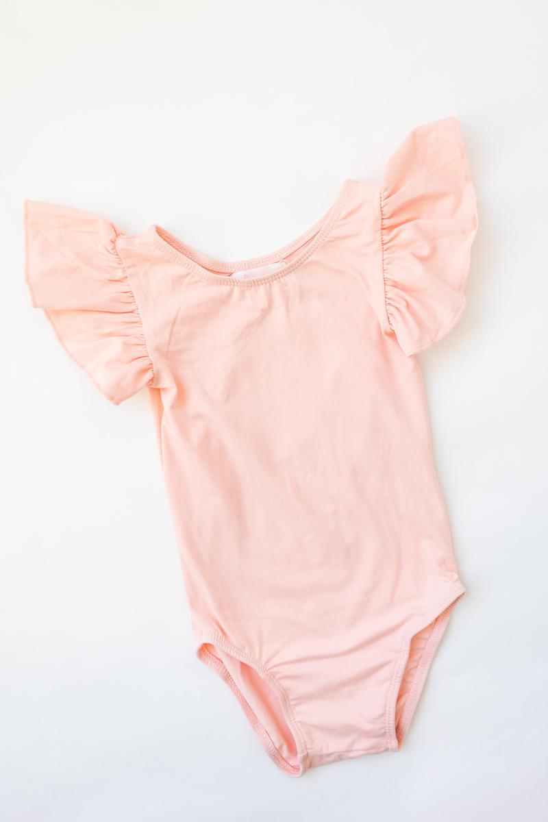 Peach S/S Flutter Sleeve Leotard