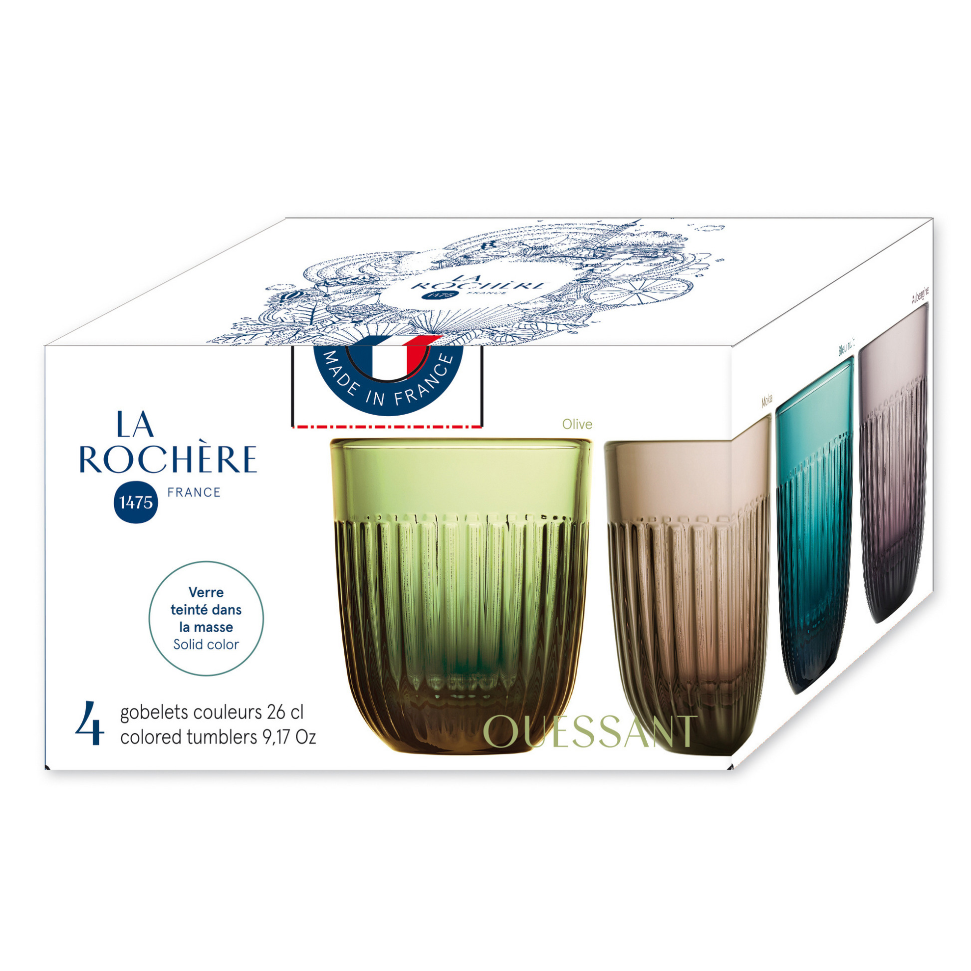 Ouessant Assorted Colored Glass Tumblers - Set of 4 - La Rochere NA