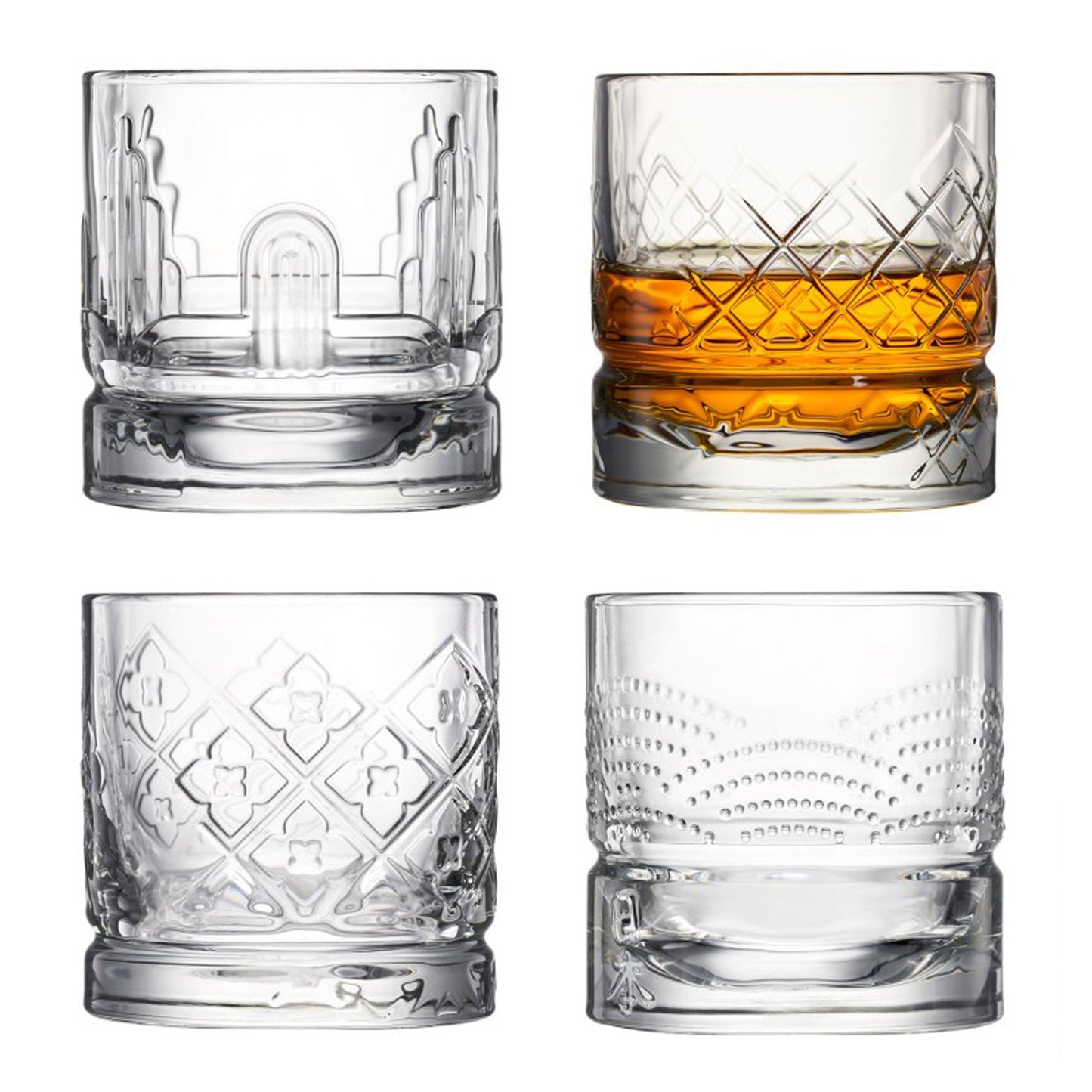 Dandy Whiskey Glasses - Assorted Designs - Set of 4 - La Rochere NA