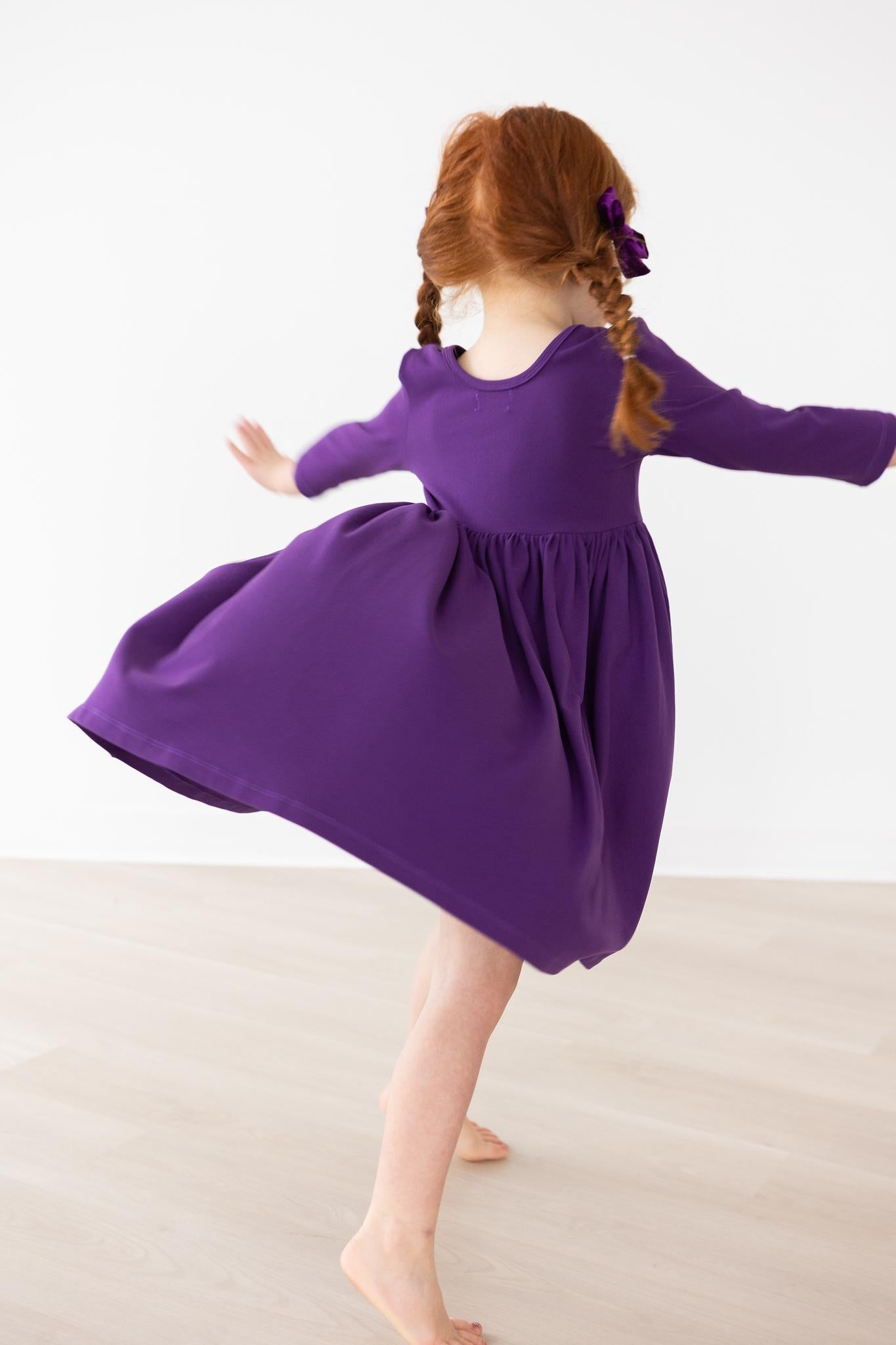 SALE Purple 3/4 Sleeve Pocket Twirl Dress