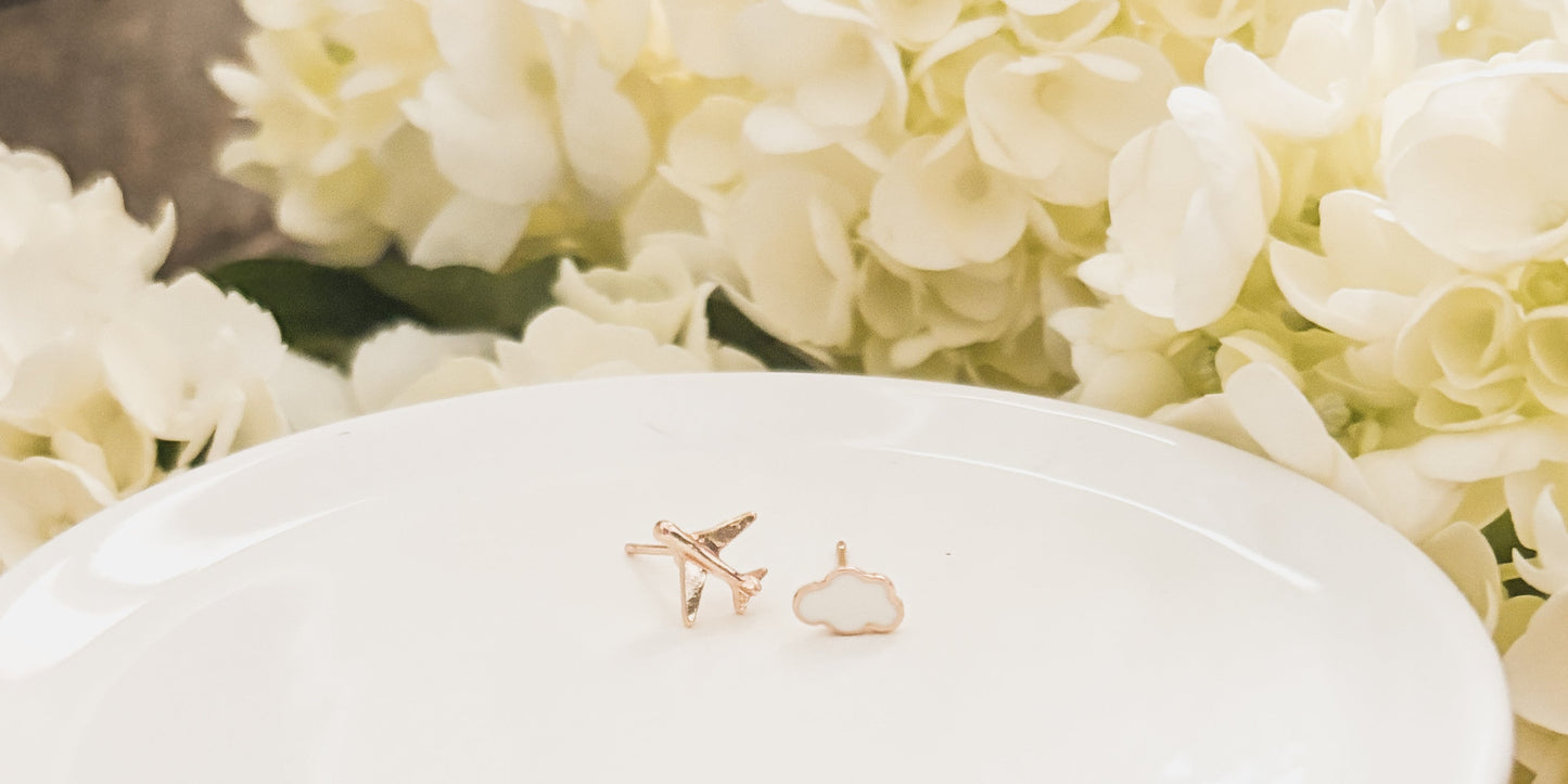 Adorable Cloud and Airplane Stud Earrings