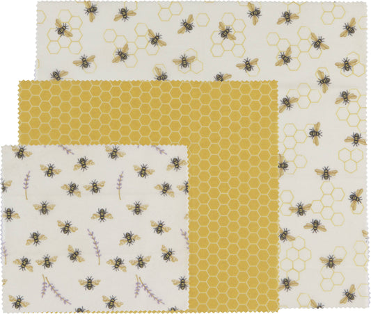 Beeswax Wrap - Bees and Honeycomb - Set of 3