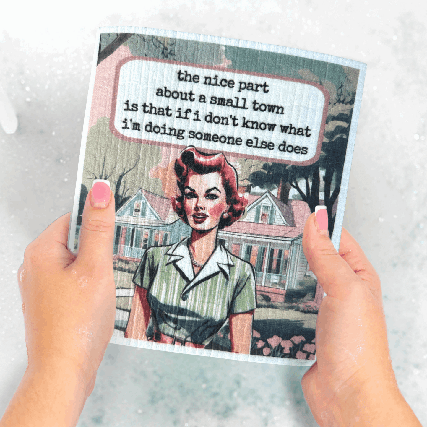 Funny Retro Swedish Dishcloth - Small Town