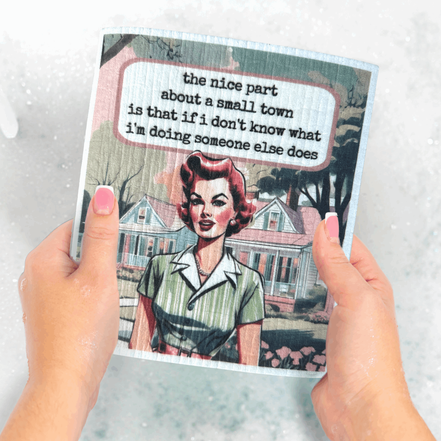 Funny Retro Swedish Dishcloth - Small Town