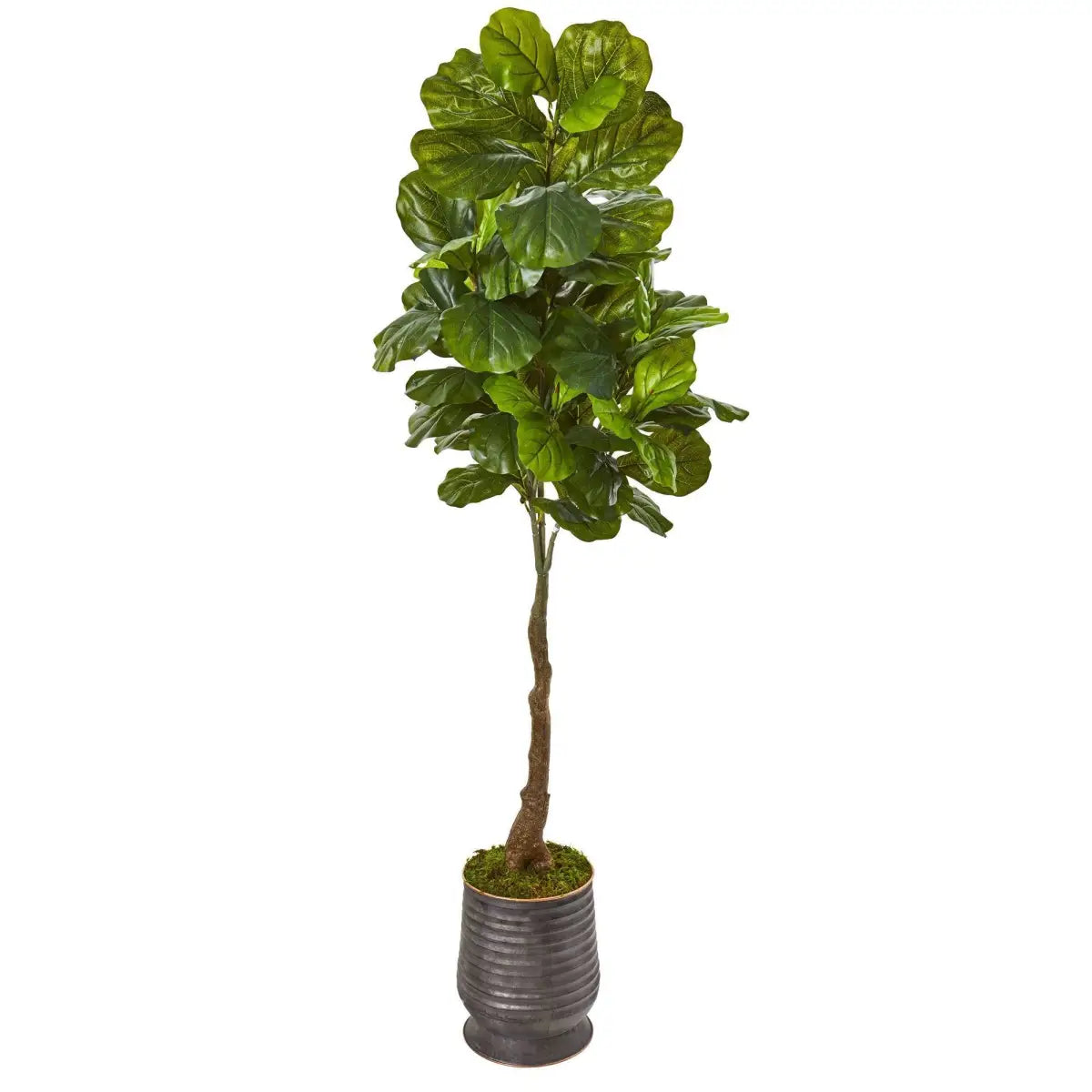 69” Fiddle Leaf Artificial Tree in Ribbed Metal Planter (Real Touch) - Nearly Natural