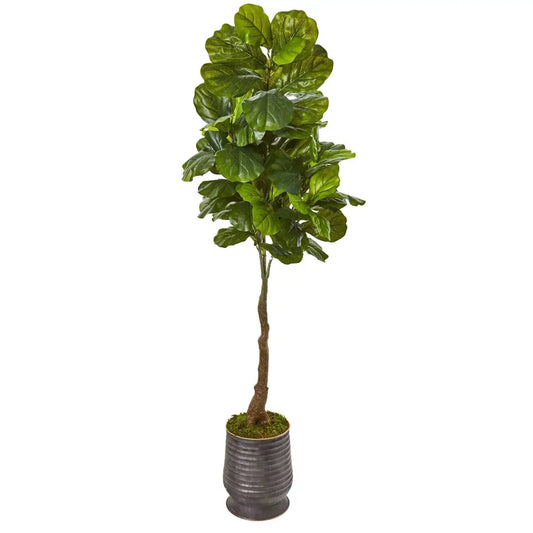 69” Fiddle Leaf Artificial Tree in Ribbed Metal Planter (Real Touch) - Nearly Natural