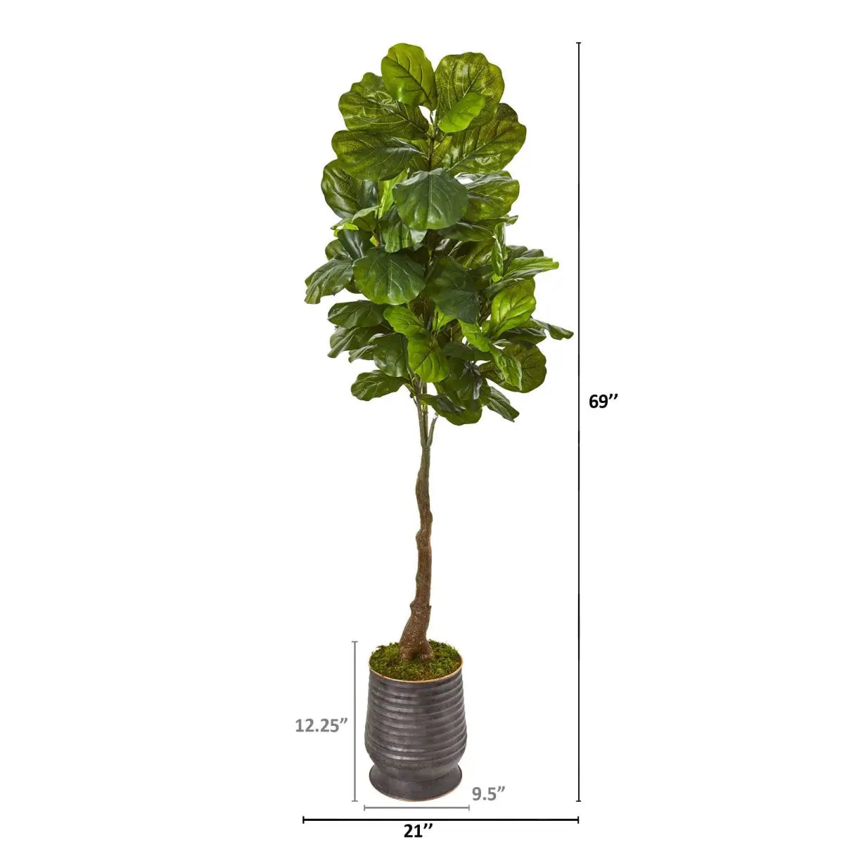 69” Fiddle Leaf Artificial Tree in Ribbed Metal Planter (Real Touch) - Nearly Natural
