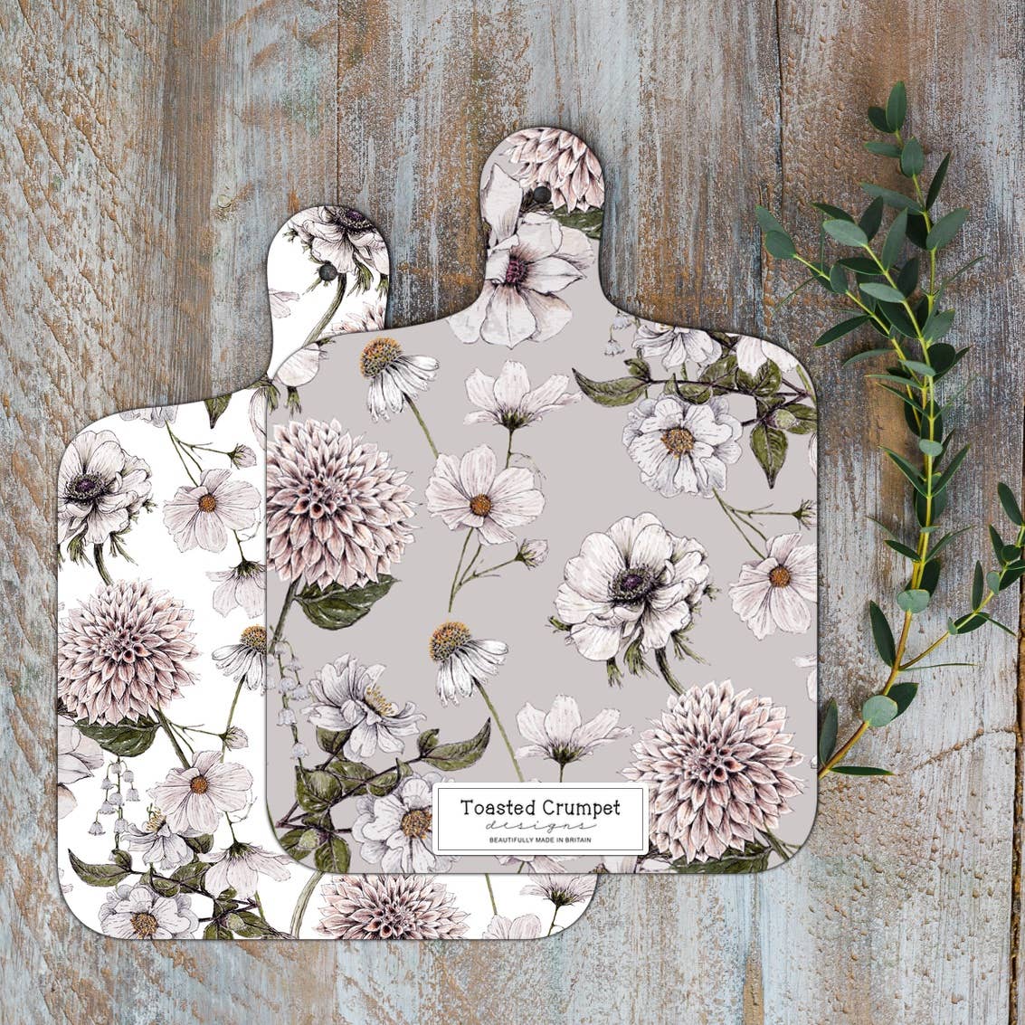Mini Cutting Board - White Floral - Toasted Crumpet