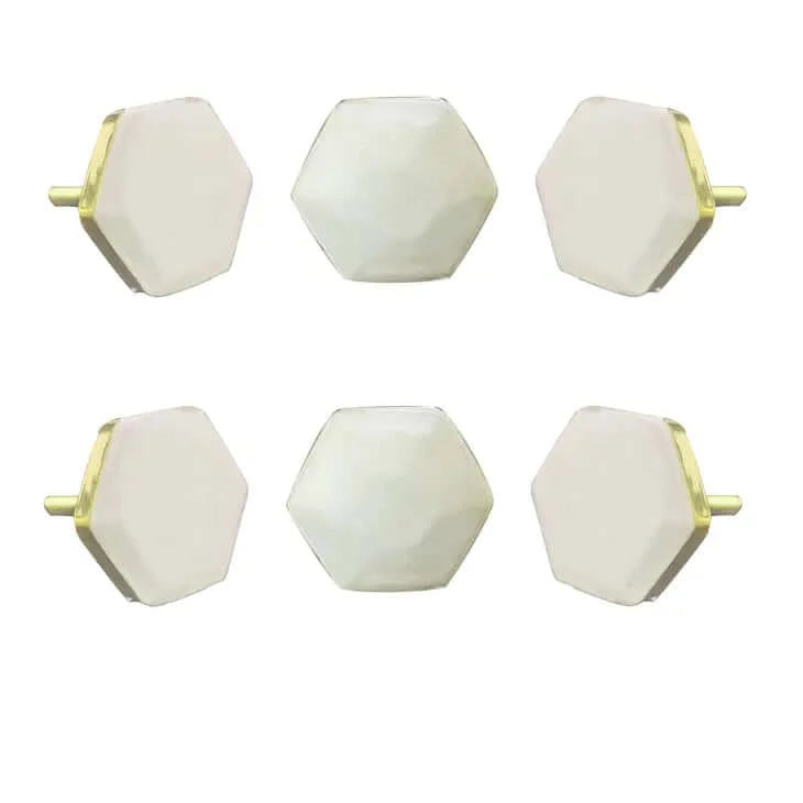 White Marble Hexagon Cabinet Knobs
