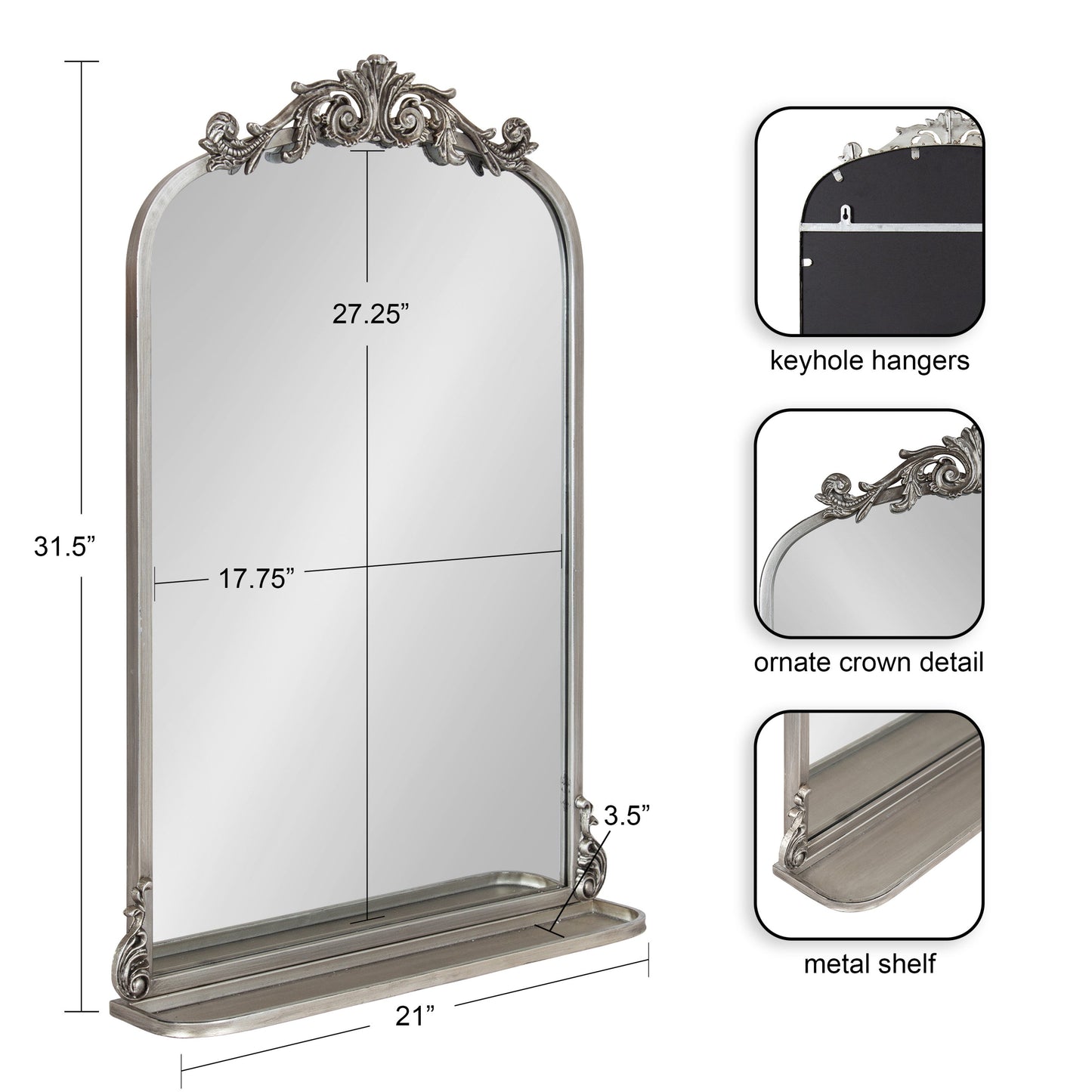Arendahl Elegant Arch Mirror with Shelf