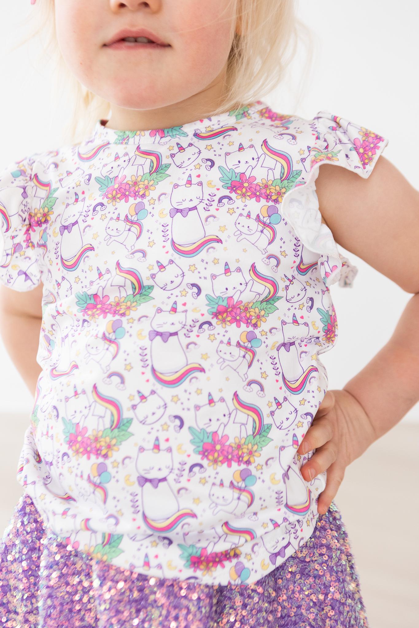 SALE Rainbow Kitties S/S Ruffle Tee