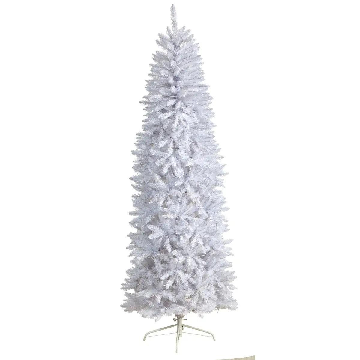 7’ Slim White Artificial Christmas Tree with 300 Warm White LED Lights and 955 Bendable Branches - White - Nearly