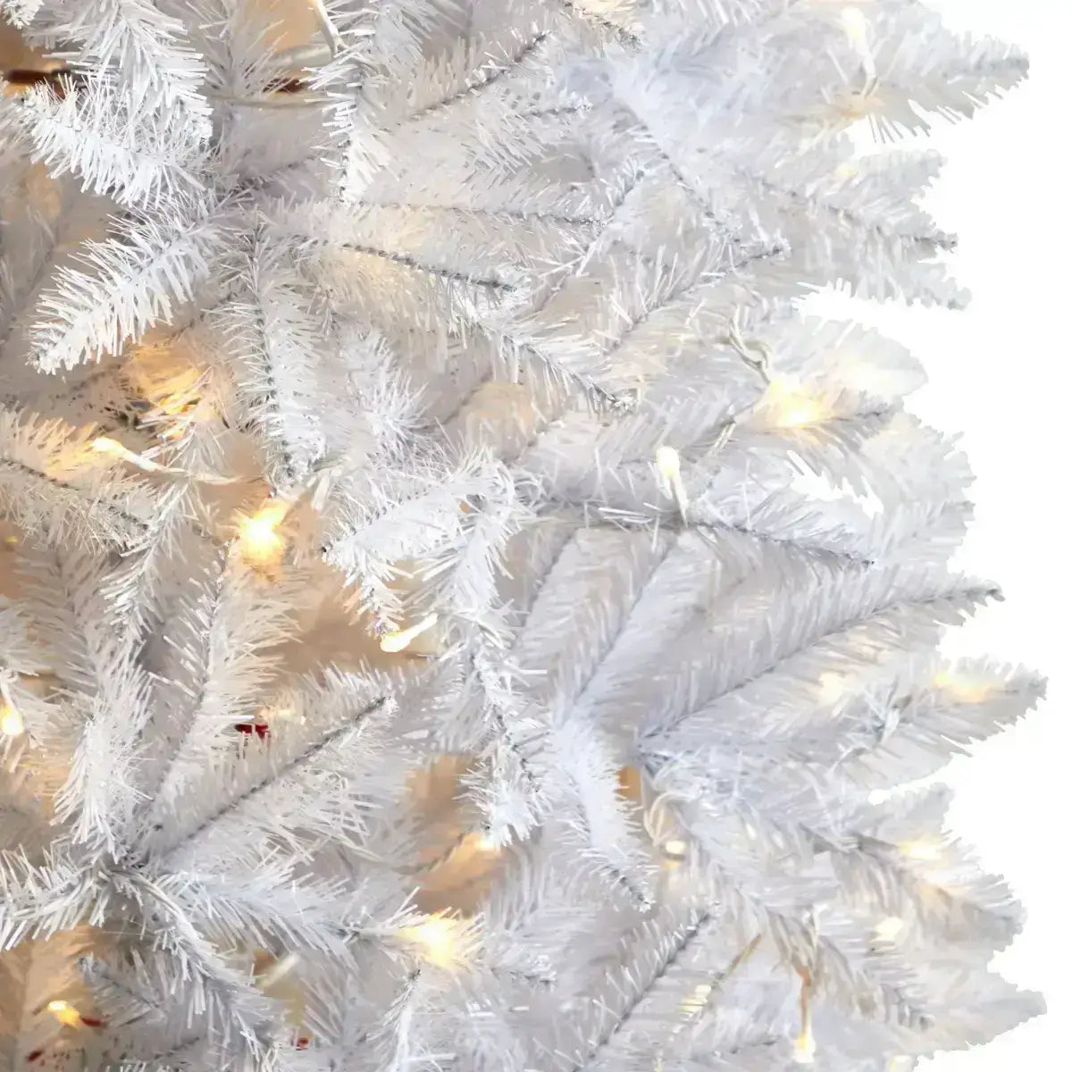 7’ Slim White Artificial Christmas Tree with 300 Warm White LED Lights and 955 Bendable Branches - White - Nearly