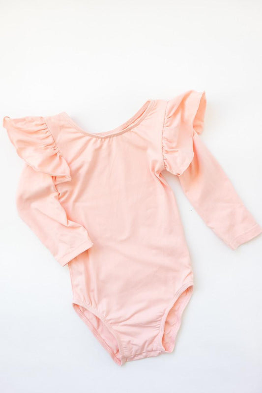 Peach L/S Flutter Sleeve Leotard