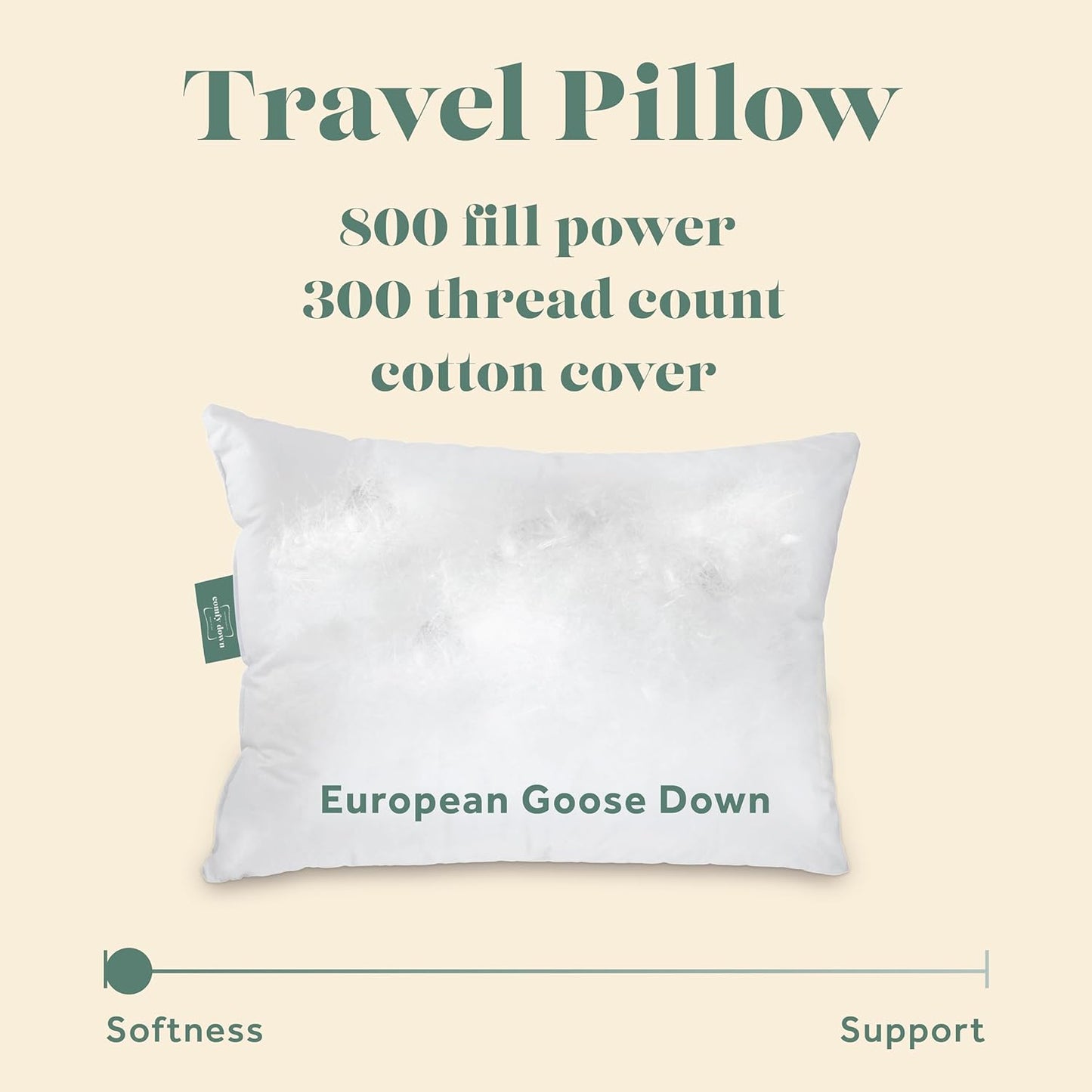 Goose Down Travel Pillow - with 800 Fill Power European Goose Down