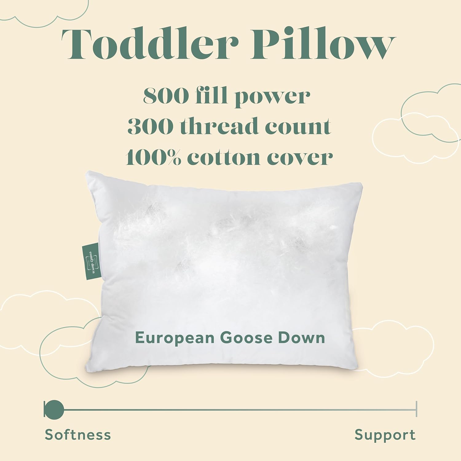 Toddler Pillow - Super Soft European Goose Down for Children Ages 18 to 48 Months - ComfyDown
