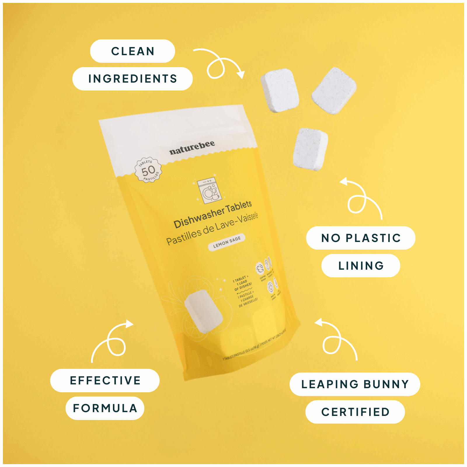 Dishwasher Tablets - Lemon - Bulk - Bag of 50 - NATURE BEE