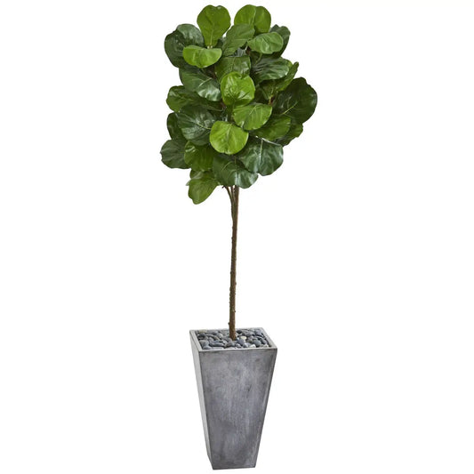 75” Fiddle Leaf Artificial Tree in Cement Planter - Nearly Natural