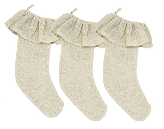 Ivory Ruffle Burlap Christmas Stocking - Fennco Styles