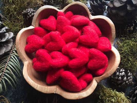 Bowl of Felted Wool Hearts