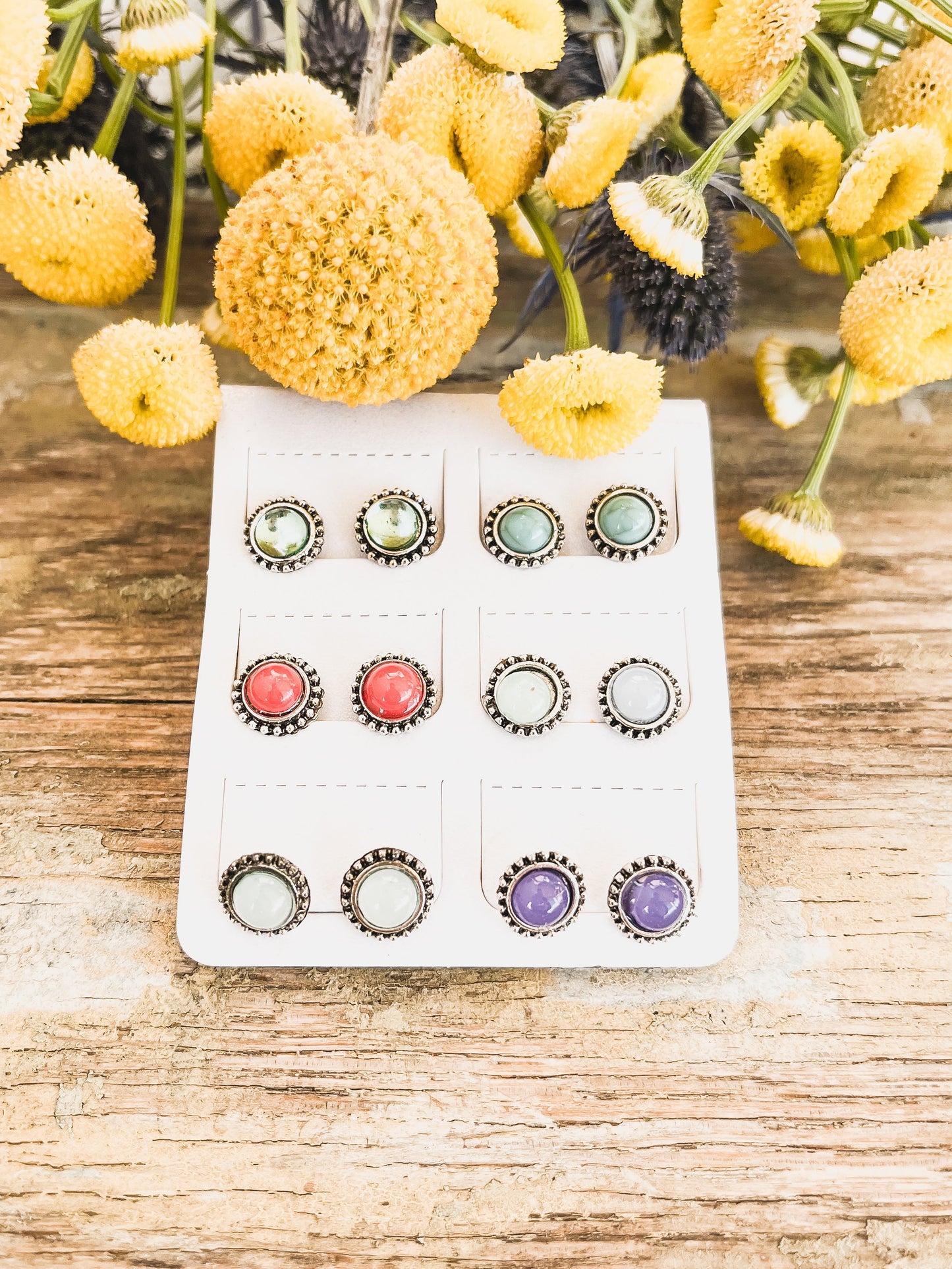 Magnifique ensemble de clous d'oreilles colorés - Lot de 6 