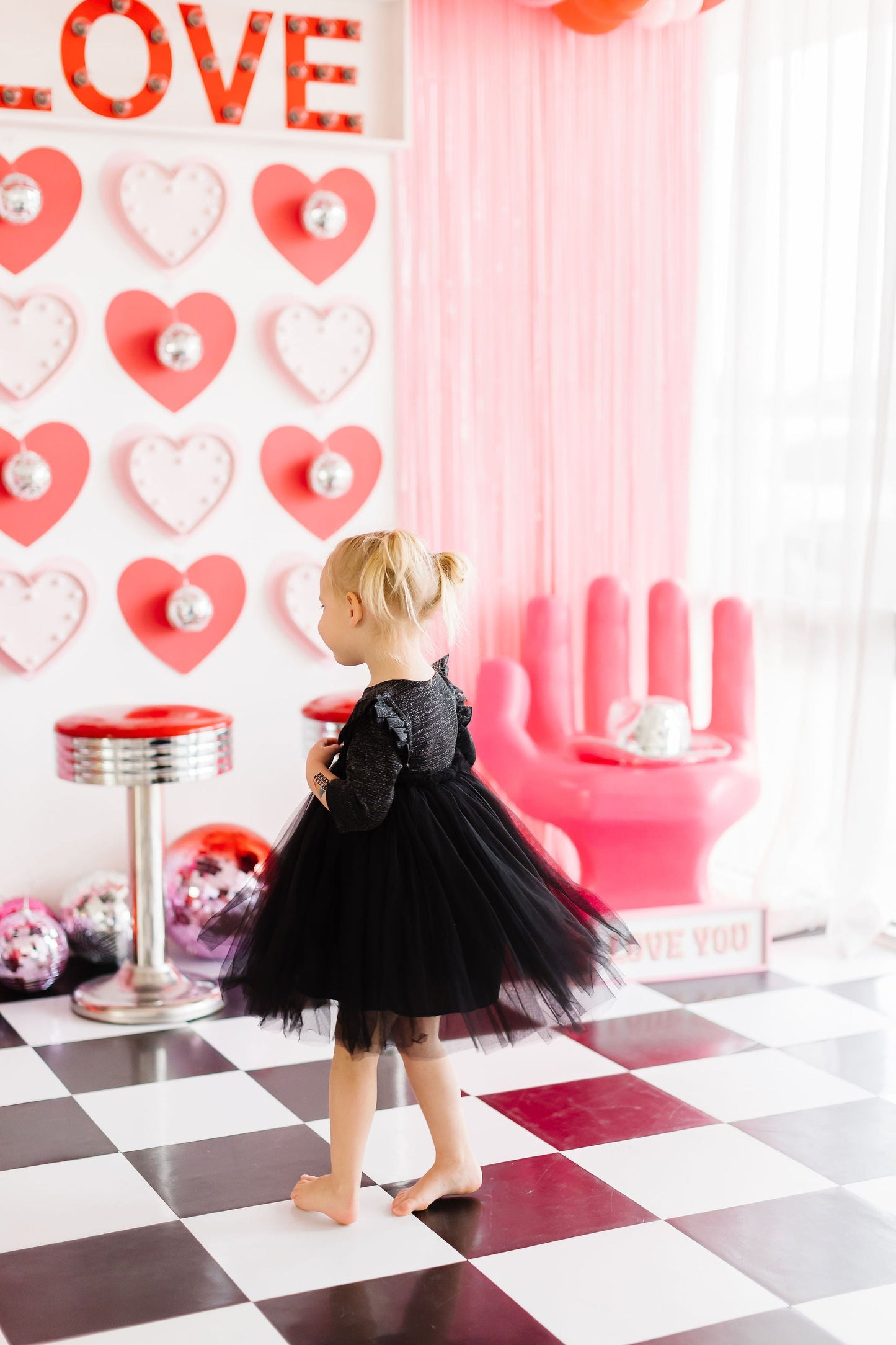 Black Shimmer 3/4 Sleeve Tutu Dress