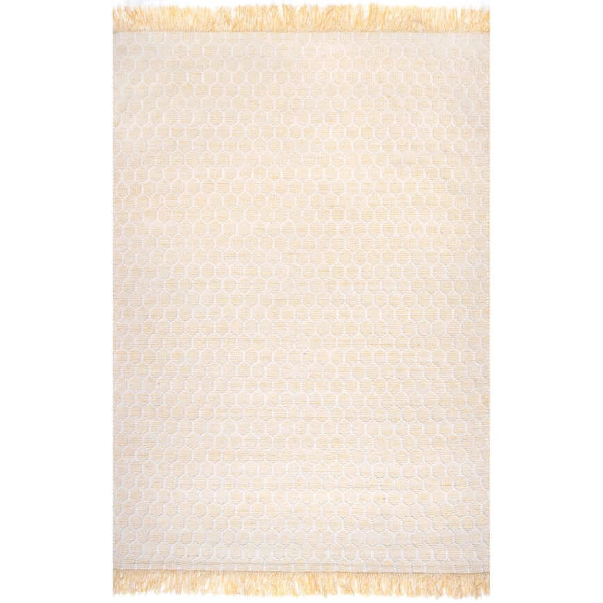 Yellow Honeycomb Area Rug with Tassels