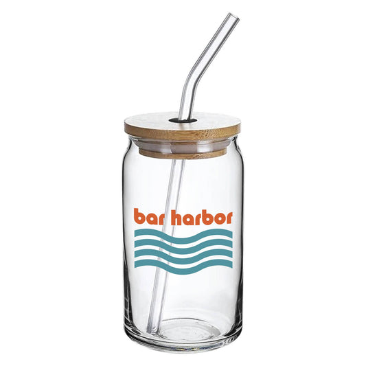 Alton Waves Can Glass with Bamboo Lid & Glass Straw