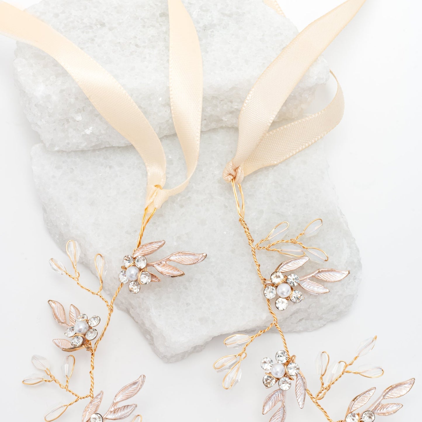 Petite Floral Crystal and Pearl Silk Ribbon Headband