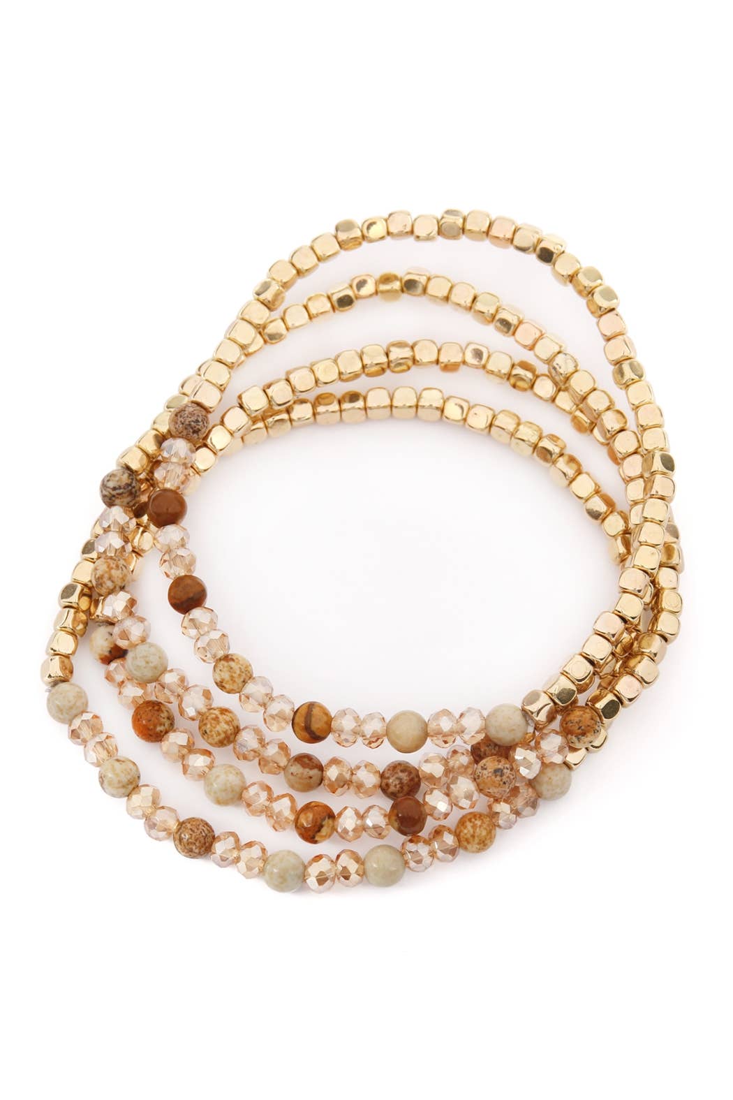 Stretch Bead Bracelets - Brass Stone - Set of 4