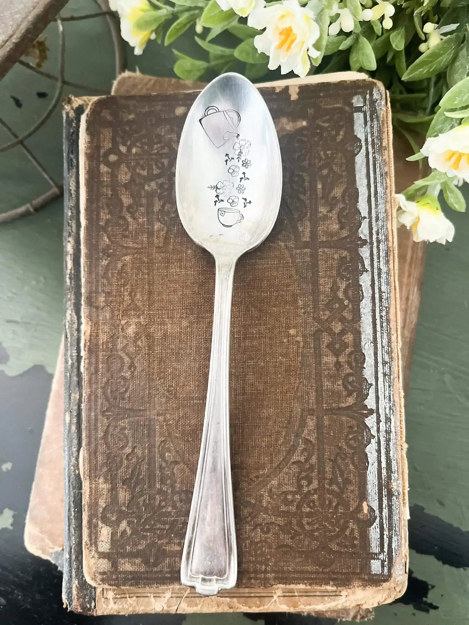 Floral Coffee or Tea- Vintage Stamped Spoon