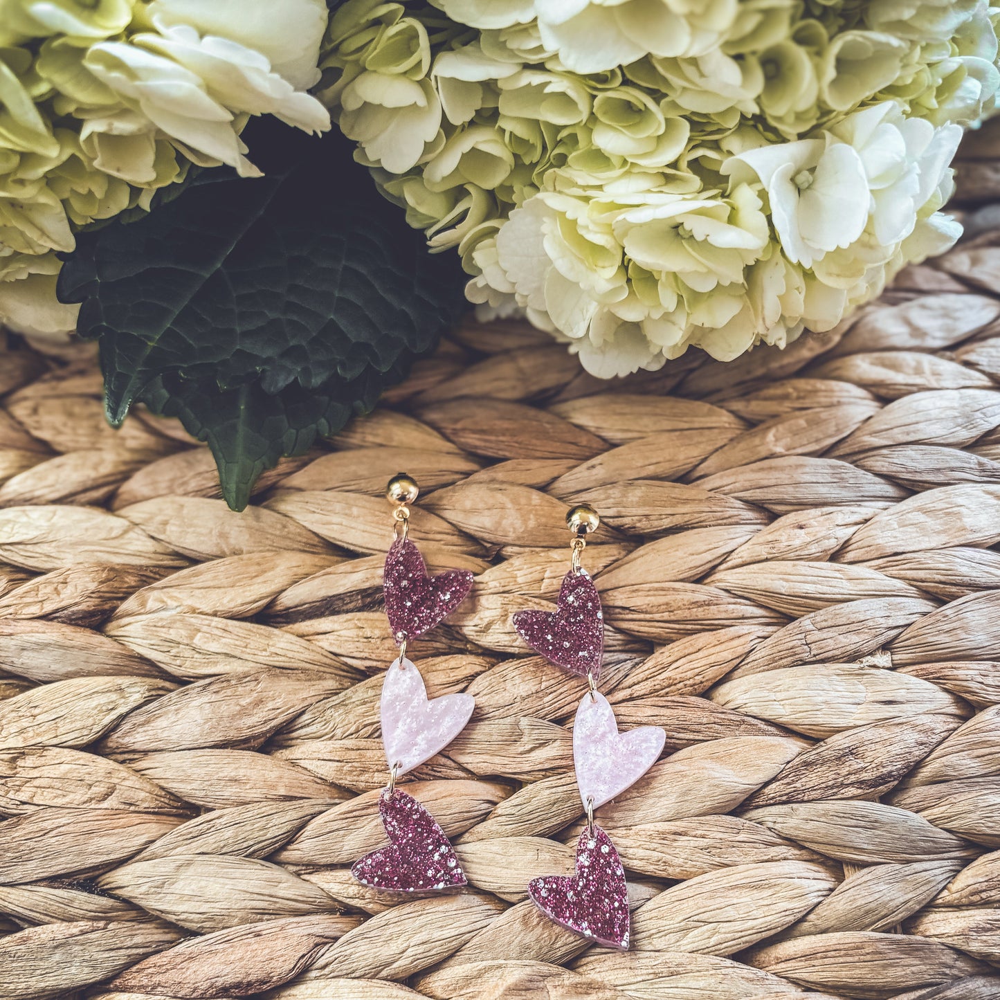 Adorable Pink Acrylic Heart Drop Earrings