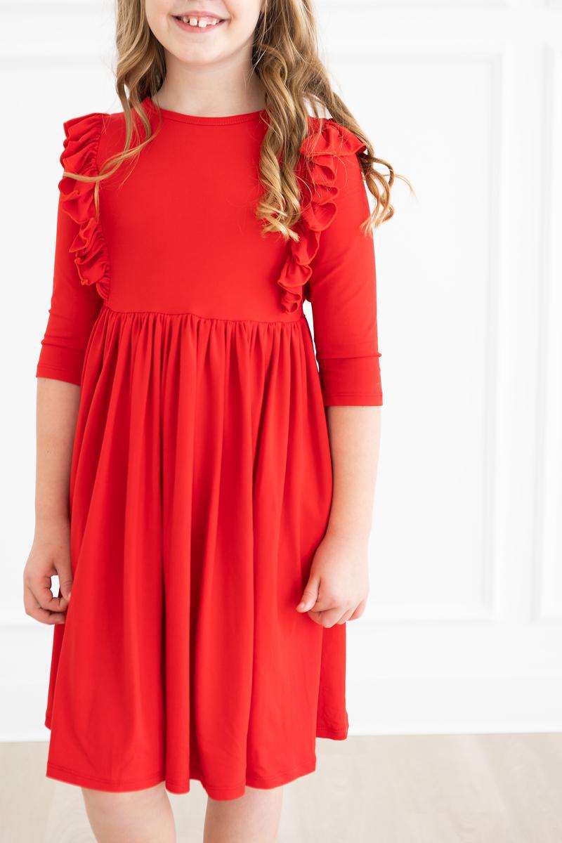 Red 3/4 Ruffle Twirl Dress