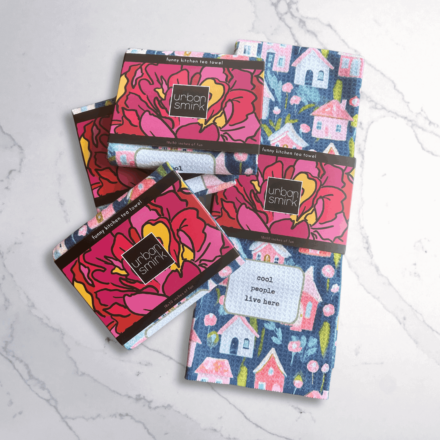 Funny Vintage Floral Kitchen Towel - Cool People Live Here - Urban Smirk