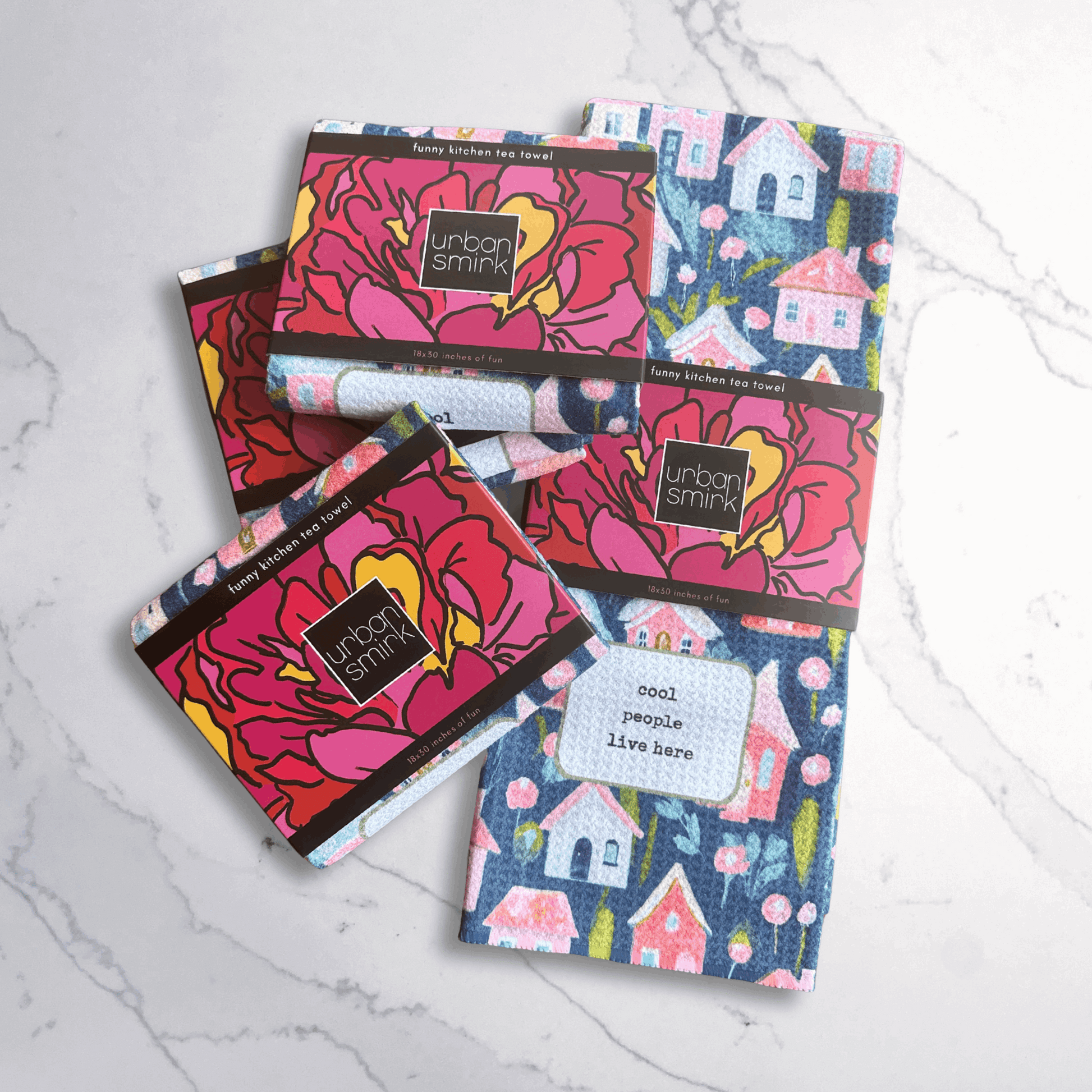 Funny Vintage Floral Kitchen Towel - Cool People Live Here - Urban Smirk