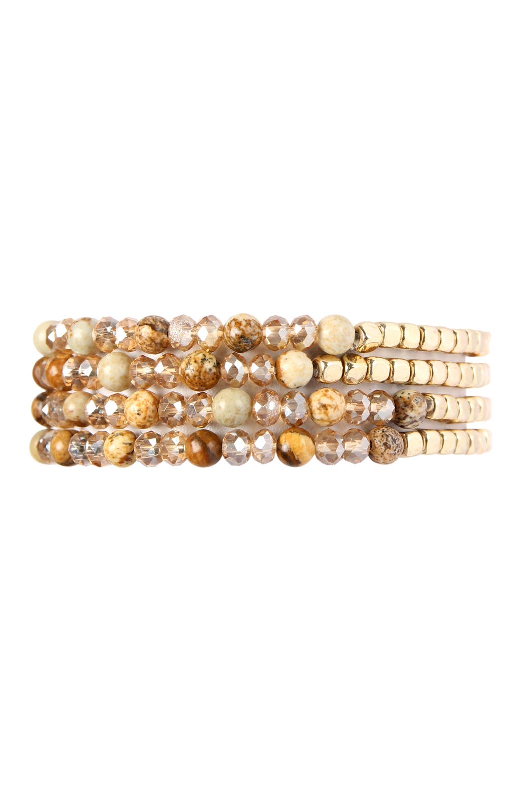 Stretch Bead Bracelets - Brass Stone - Set of 4