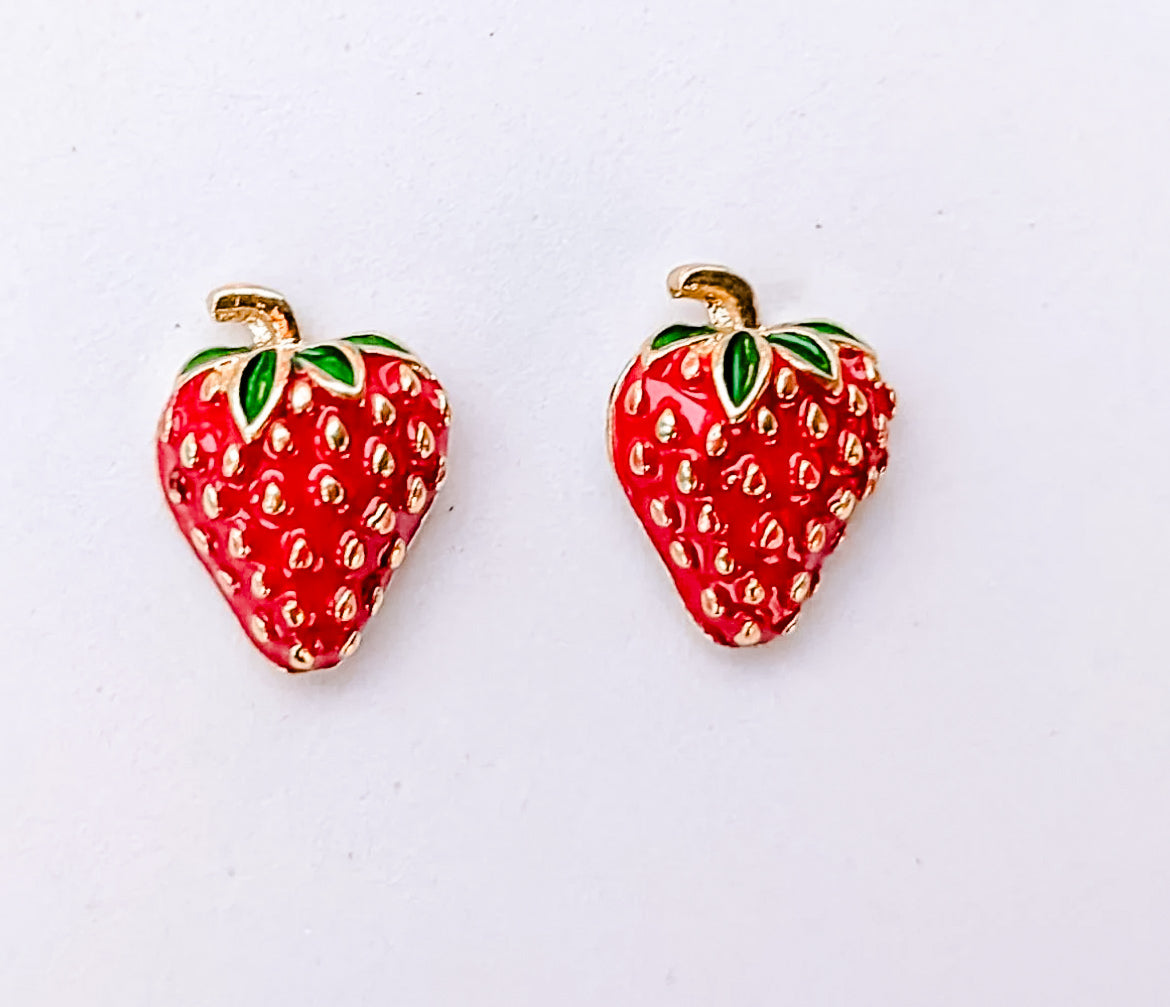 Boucles d'oreilles à tige en forme de fraise et de fruit adorables