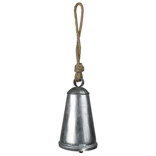 Large Bell with Rope, Silver Metal