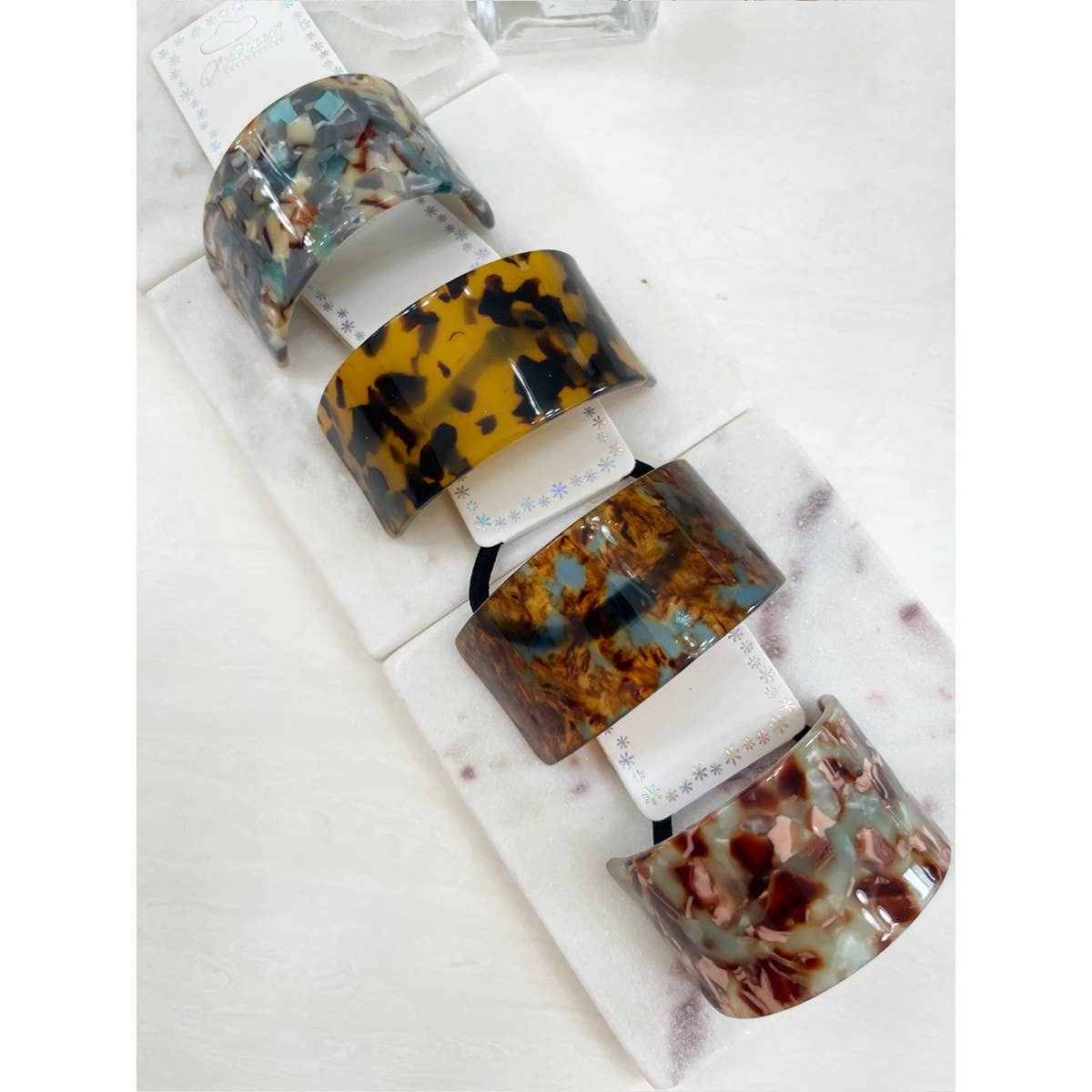 Elastic Ponytail Holder with Tortoise Acrylic Cuff - Love and Repeat